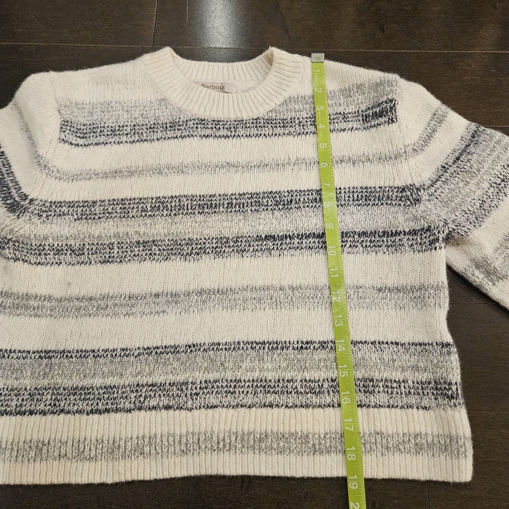 Barbour Ivory Grey Striped Anya Wool Blend Jumper Sweater US12 UK16 Chunky Prep - Picture 6 of 9